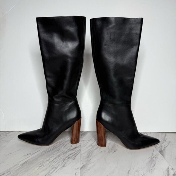 Vince Pilar Pointy Toe Black Leather Heeled Tall Boot 10M - Picture 8 of 16